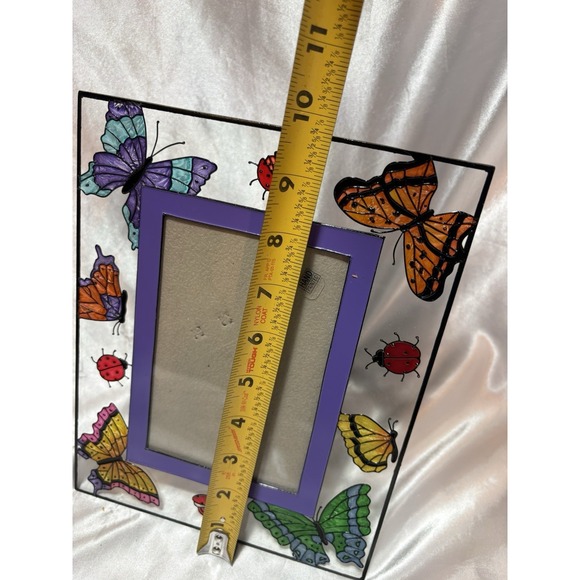 Hand painted glass butterfly lady bug frame easel back fits 4 x 6" picture - Picture 4 of 9